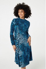 STELLA  Blue Long Sleeve Printed Midi Dress